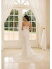 One Shoulder Ivory Lace Tulle Pearls Beaded Wedding Dress